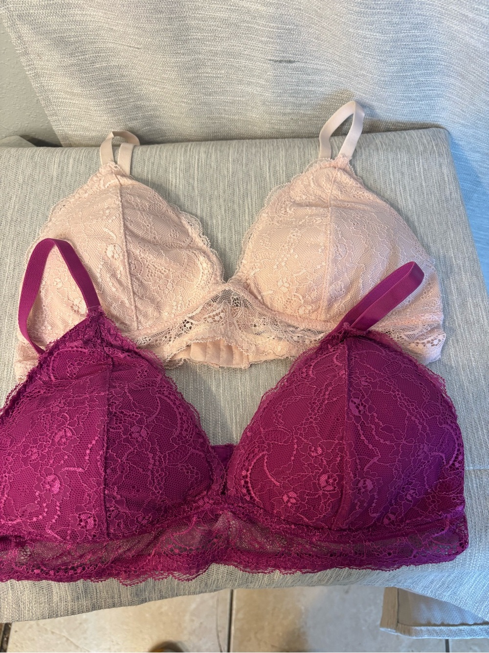 French Connection Lace Bralette Duo in Light Pink & Berry